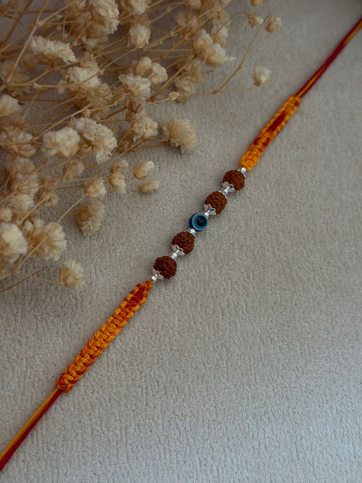 4 Rudraksha Evil Eye Silver Rakhi (Moli Dhaga)