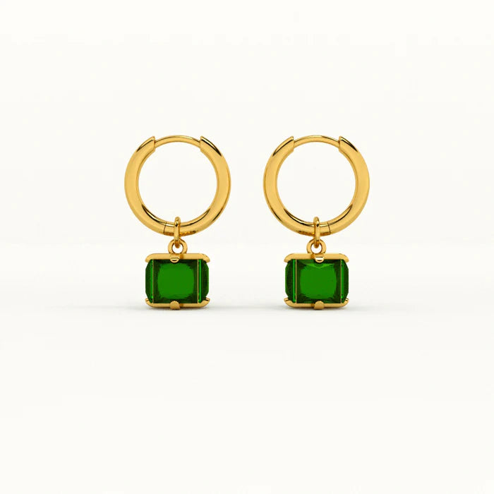 Emerald Drop Hoop Earrings