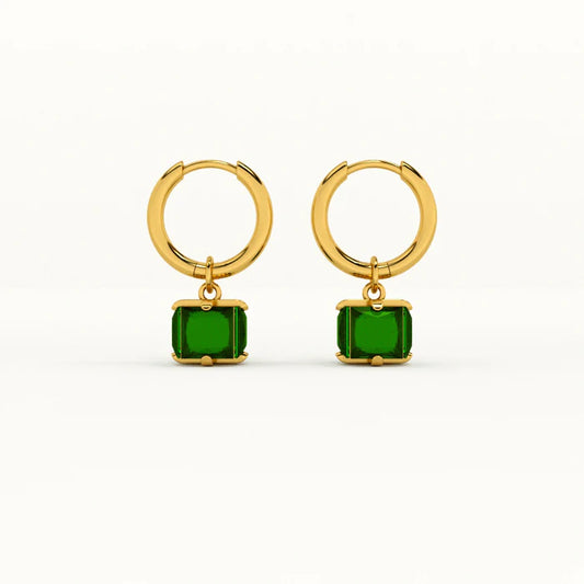 Emerald Drop Hoop Earrings