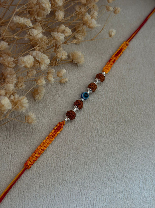 4 Rudraksha Evil Eye Silver Rakhi (Moli Dhaga)