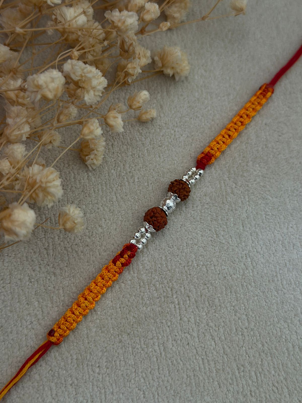 2 Rudraksha 1 CNC Silver Rakhi (Moli Dhaga)