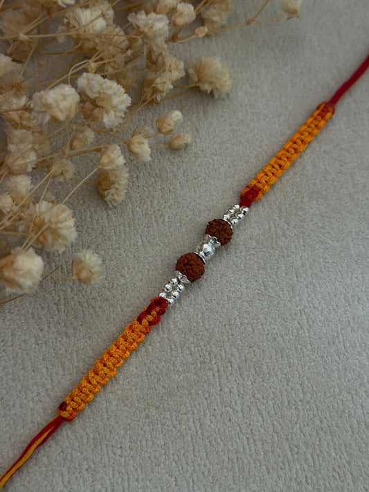 2 Rudraksha 1 CNC Silver Rakhi (Moli Dhaga)