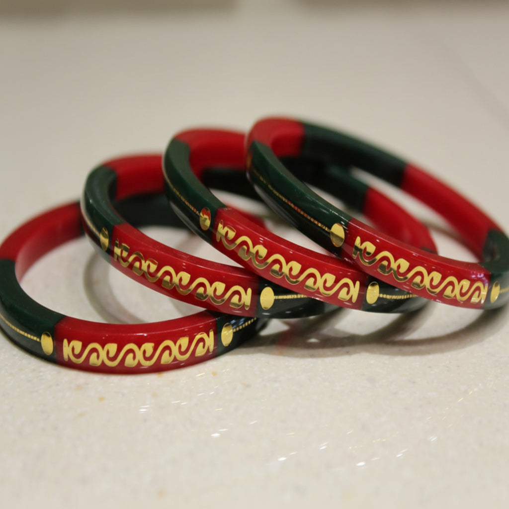 Red Green 4 Set - 22 Carat Gold - Pola Bangles
