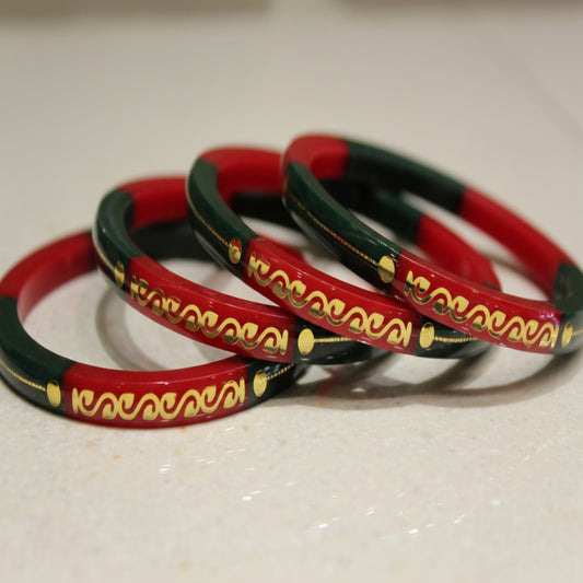 Red Green 4 Set - 22 Carat Gold - Pola Bangles
