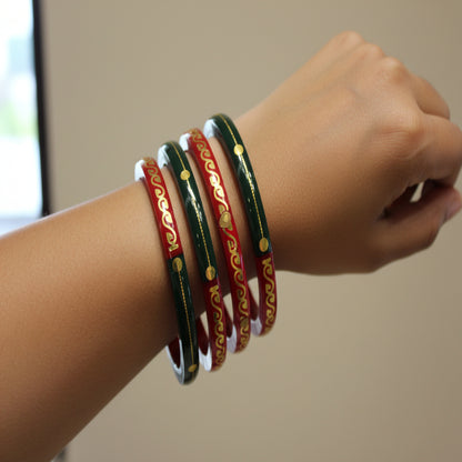 Red Green 4 Set - 22 Carat Gold - Pola Bangles