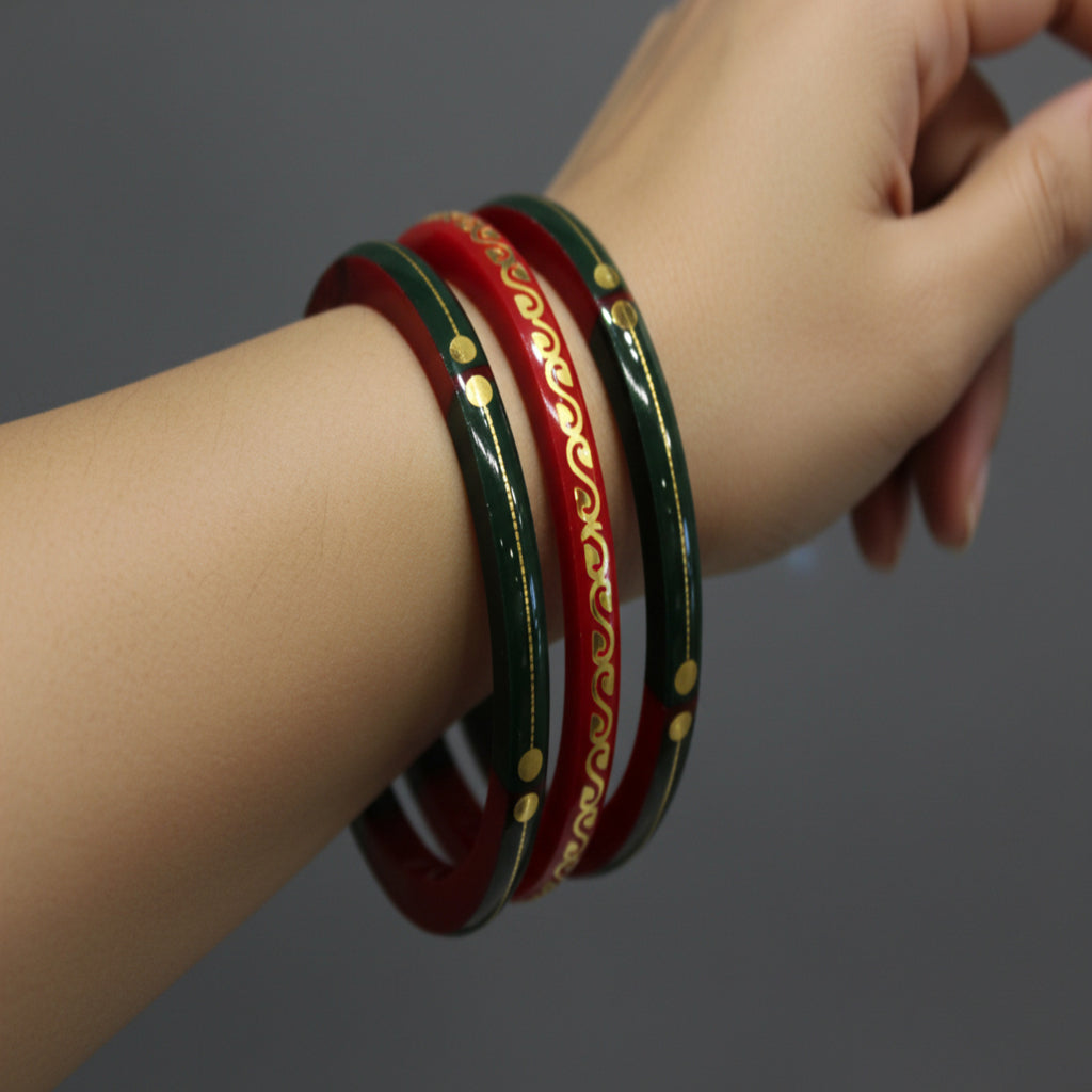 Red Green 4 Set - 22 Carat Gold - Pola Bangles