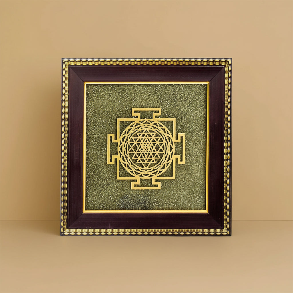 Shree Yantra On Raw Pyrite Frame