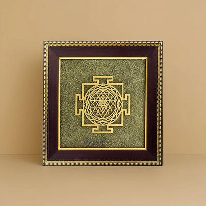 Shree Yantra On Raw Pyrite Frame