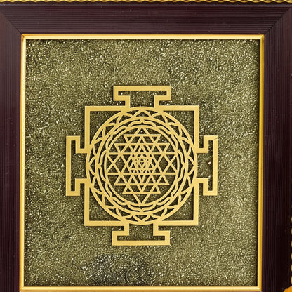 Shree Yantra On Raw Pyrite Frame