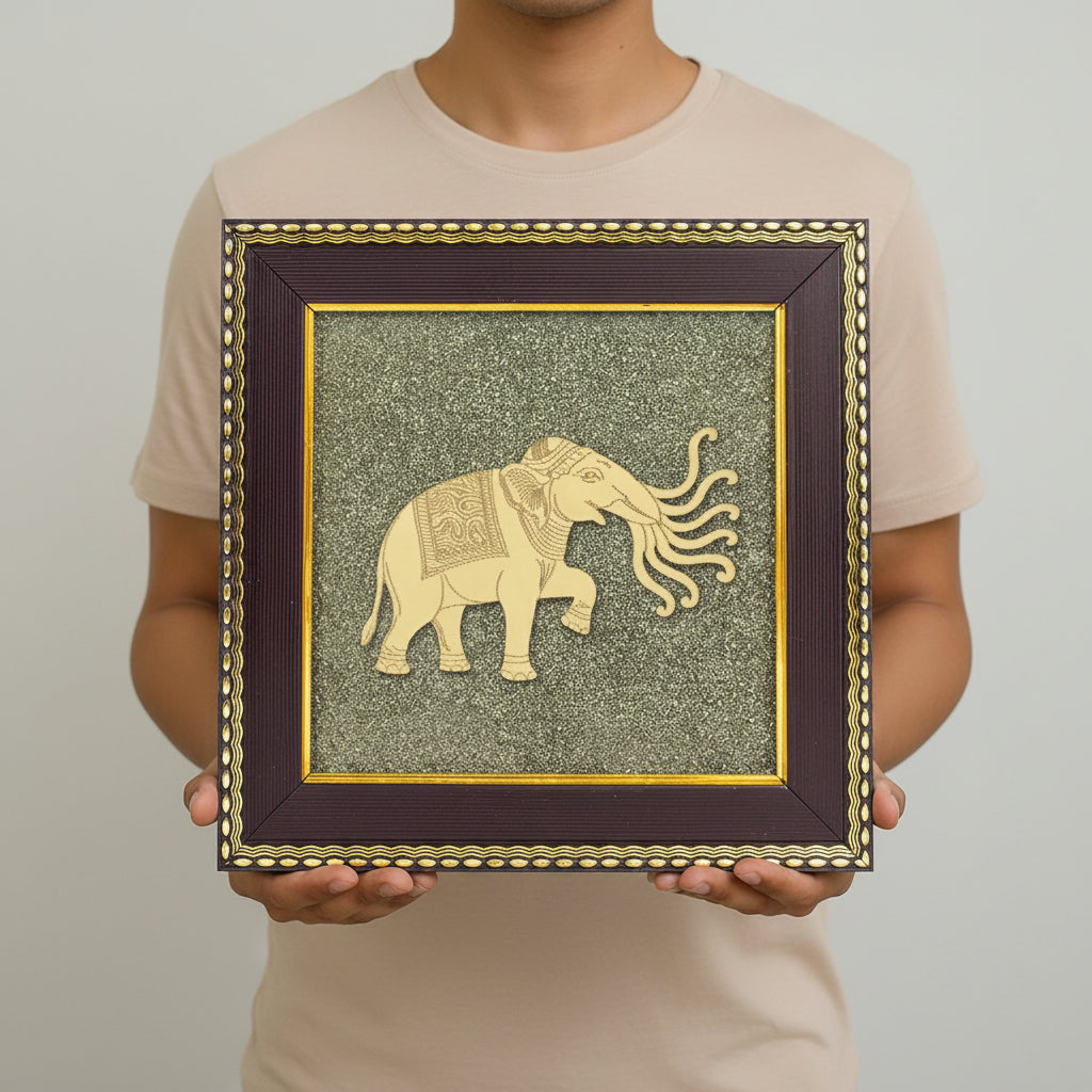Seven Trunk Elephant On Raw Pyrite Frame