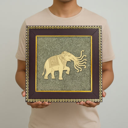 Seven Trunk Elephant On Raw Pyrite Frame