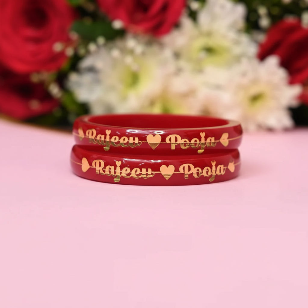 Customised Couple Name Bangle - 22 Carat Gold Pola Bangle