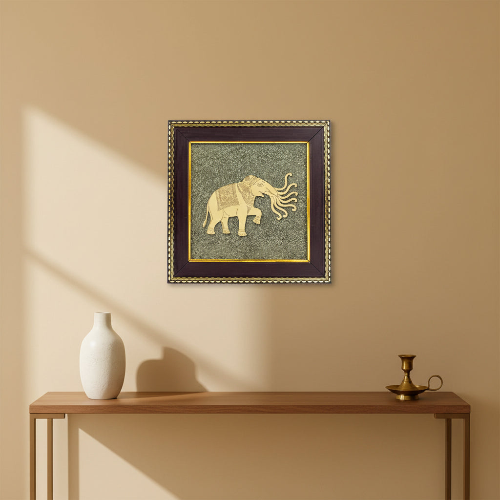 Seven Trunk Elephant On Raw Pyrite Frame