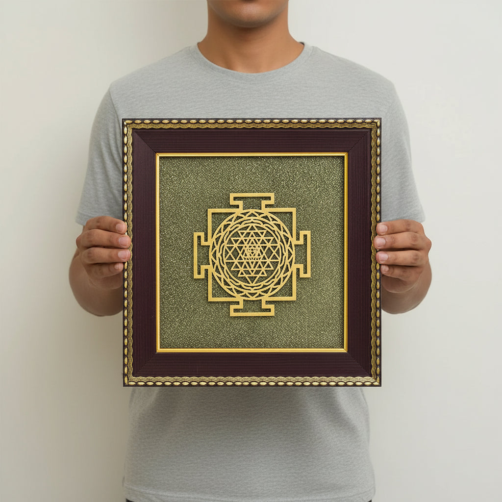 Shree Yantra On Raw Pyrite Frame