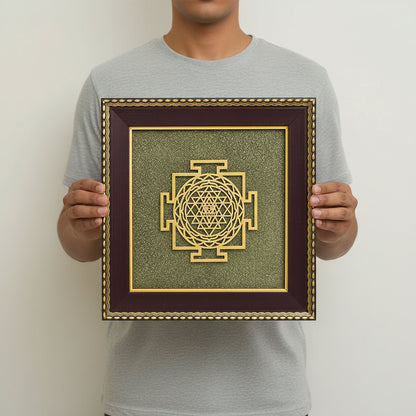 Shree Yantra On Raw Pyrite Frame