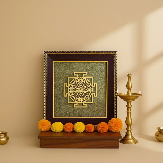 Shree Yantra On Raw Pyrite Frame