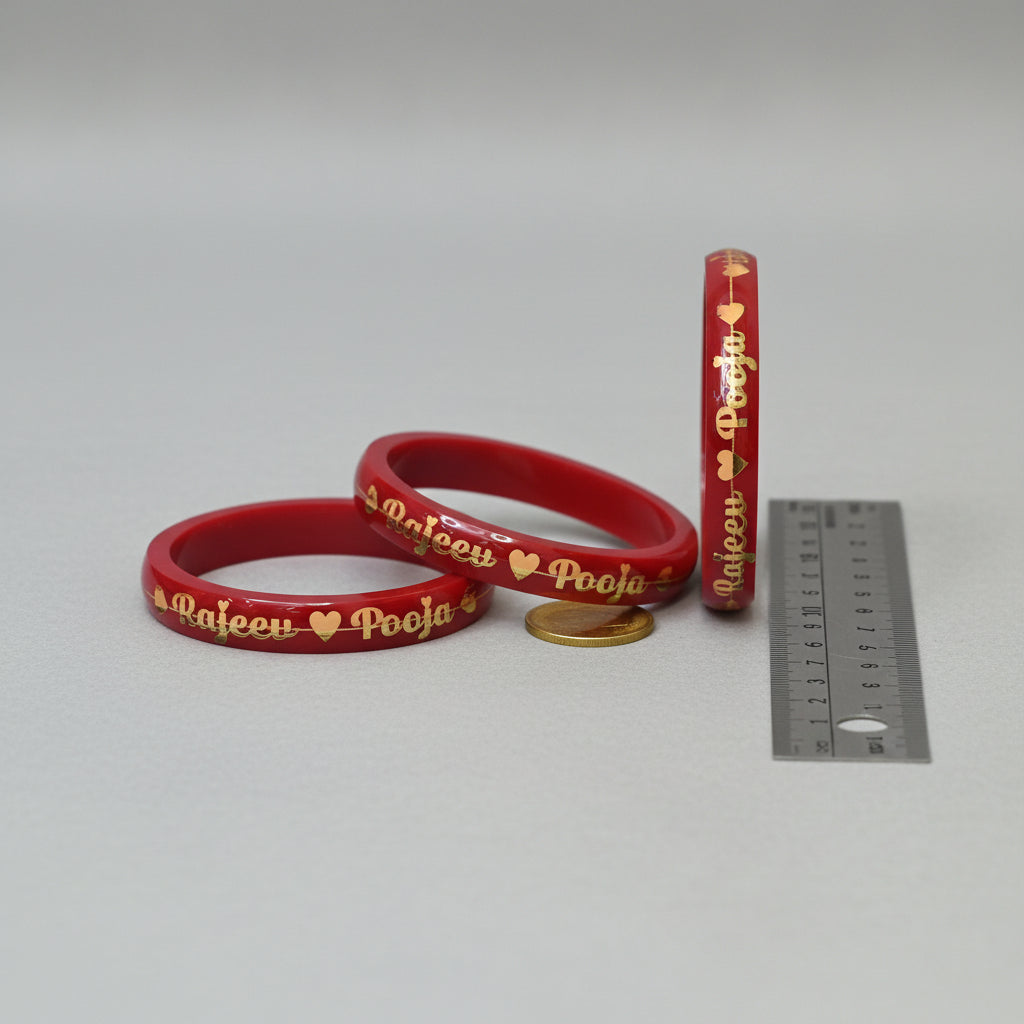 Customised Couple Name Bangle - 22 Carat Gold Pola Bangle