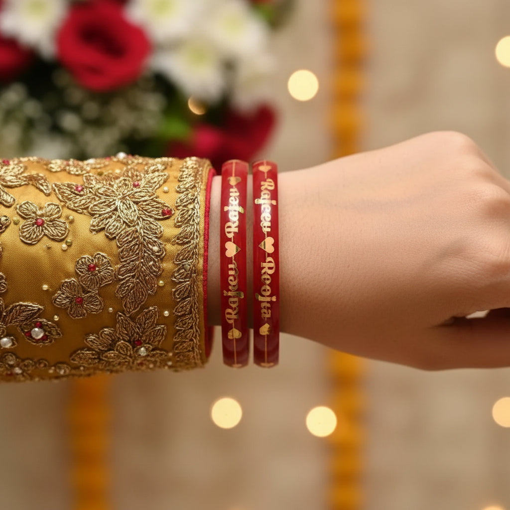 Customised Couple Name Bangle - 22 Carat Gold Pola Bangle