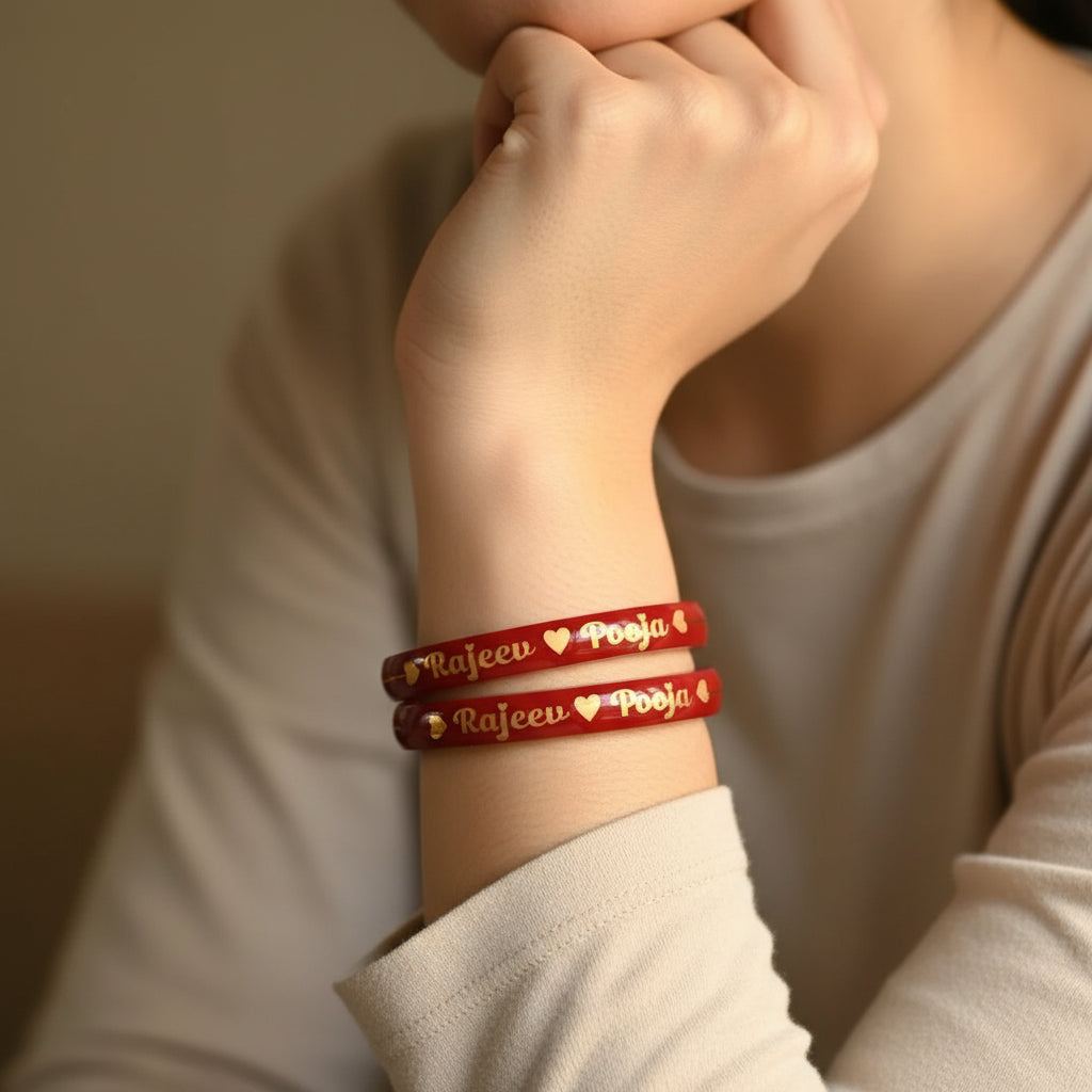 Customised Couple Name Bangle - 22 Carat Gold Pola Bangle