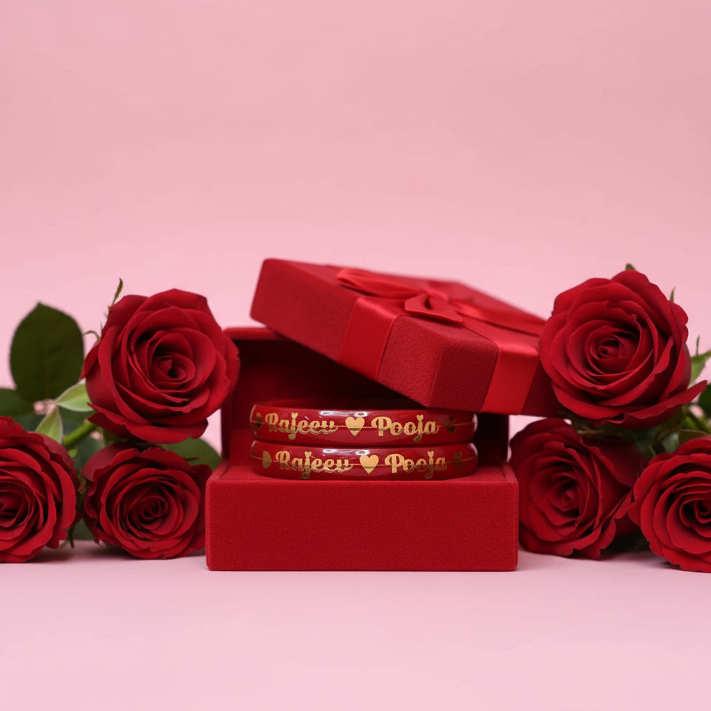 Customised Couple Name Bangle - 22 Carat Gold Pola Bangle